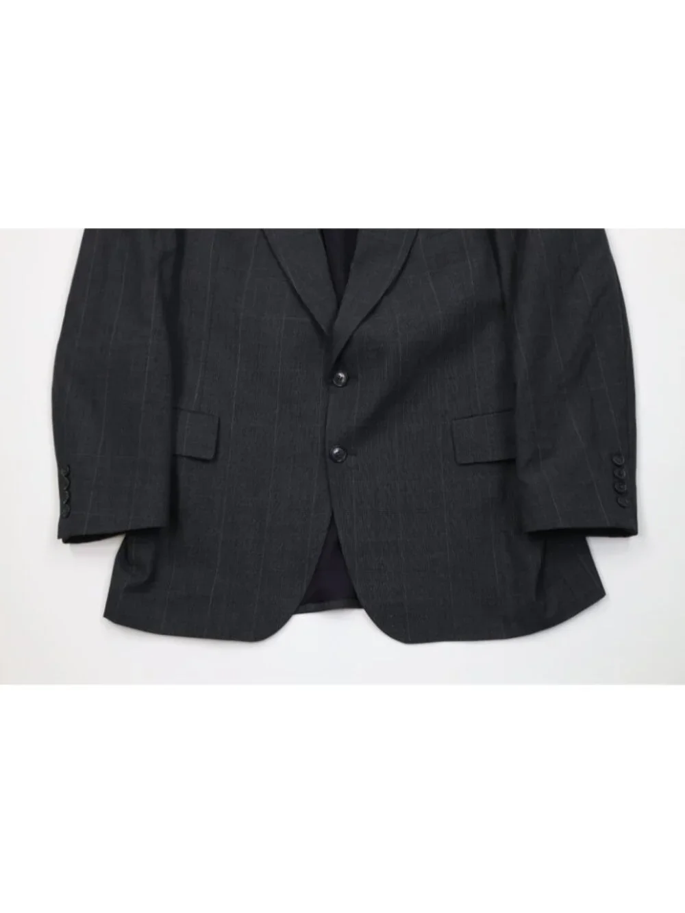 Vintage 70s Mens 46R 2 Piece Wool Suit Wide Leg Gray Plaid Suspenders 34x29 USA